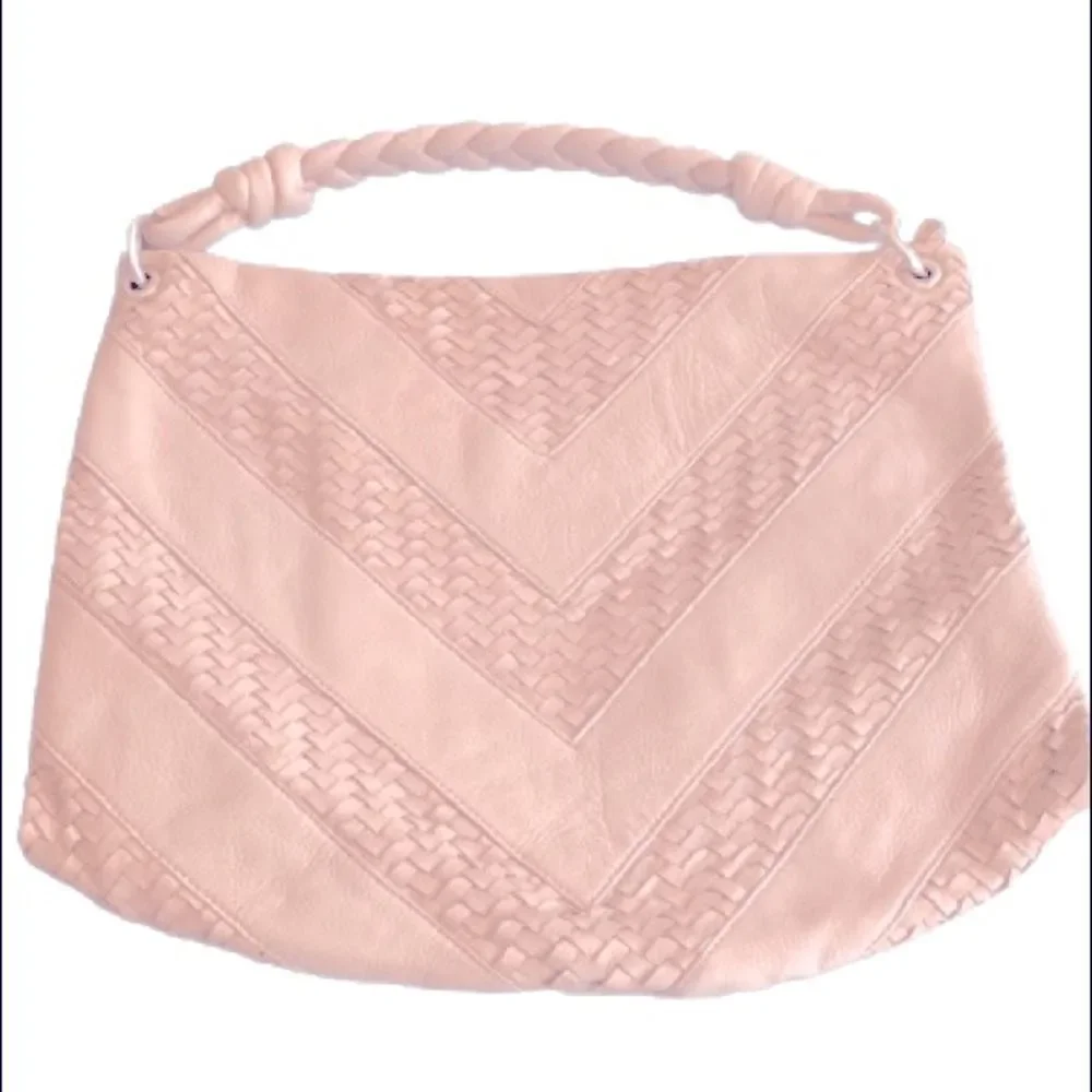 Christopher Kon Large Neutral Leather Woven Hobo Bag